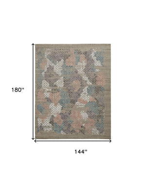 HomeRoots 4' Hand-Woven Pink and Blue Abstract Area Rug - Unique Distressed Design for Cozy Living Spaces 12' X 15' 513596