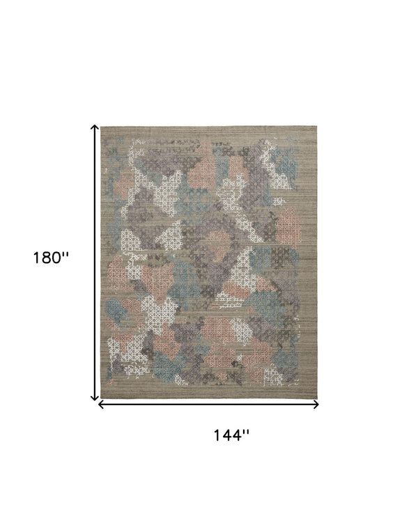 HomeRoots 4' Hand-Woven Pink and Blue Abstract Area Rug - Unique Distressed Design for Cozy Living Spaces 12' X 15' 513596