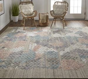HomeRoots 4' Hand-Woven Pink and Blue Abstract Area Rug - Unique Distressed Design for Cozy Living Spaces 12' X 15' 513596