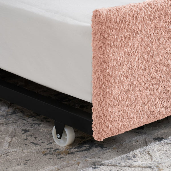 English Elm Daybed Boucle Upholstered Tufted Twin Trundle Sofa for Guest Bedroom Studio Lounge Pink W1413S00172
