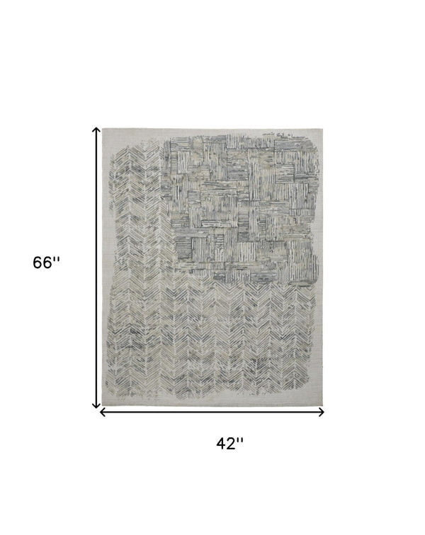 HomeRoots 4' Hand-Woven Blue and Ivory Abstract Area Rug for Modern Coastal Living - Unique Artisan Design 4' X 6' 513598