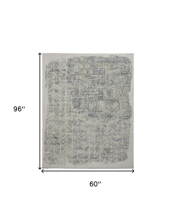 HomeRoots 4' Hand-Woven Blue and Ivory Abstract Area Rug for Modern Coastal Living - Unique Artisan Design 5' X 8' 513599