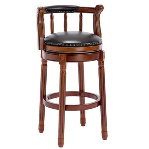 English Elm Seat 29.5" Cow-Top Leather Bar Stool With 360° Swivel For Kitchen Counter, Solid Wood Frame, Black W2195P268322-GIGA