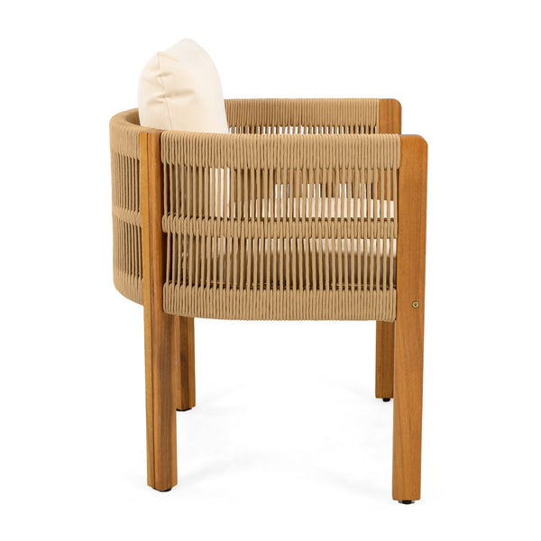 English Elm Christopher Knight Home® - Outdoor Dining Set with Acacia Wood Frames, 63" Slatted Table & 4 Chairs with Waterproof Washable Cushions Beige,Brown,Teak N779P269291N_N779P279983B-2