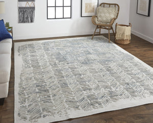 HomeRoots 4' Hand-Woven Blue and Ivory Abstract Area Rug for Modern Coastal Living - Unique Artisan Design 9' X 12' 513601