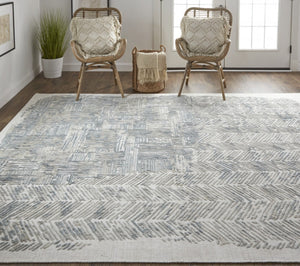 HomeRoots 4' Hand-Woven Blue and Ivory Abstract Area Rug for Modern Coastal Living - Unique Artisan Design 9' X 12' 513601