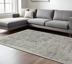 HomeRoots 4' Hand-Woven Blue and Ivory Abstract Area Rug for Modern Coastal Living - Unique Artisan Design 10' X 14' 513602