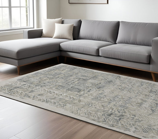 HomeRoots 4' Hand-Woven Blue and Ivory Abstract Area Rug for Modern Coastal Living - Unique Artisan Design 10' X 14' 513602
