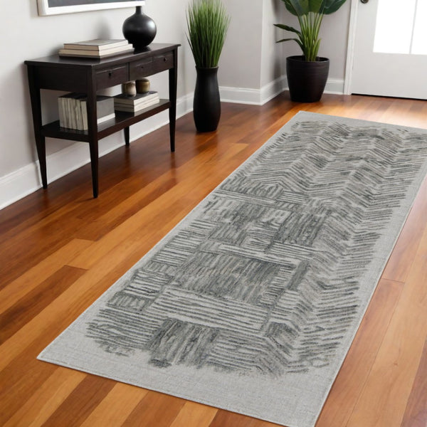 HomeRoots 4' Hand-Woven Blue and Ivory Abstract Area Rug for Modern Coastal Living - Unique Artisan Design 8' Runner 513604