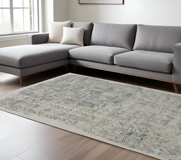 HomeRoots 4' Hand-Woven Blue and Ivory Abstract Area Rug for Modern Coastal Living - Unique Artisan Design 12' x 15' 513605