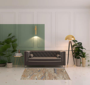 Homeroots 4' X 6' Tan And Blue Wool Abstract Tufted Handmade Stain Resistant Area Rug Tan,Blue Wool 513607