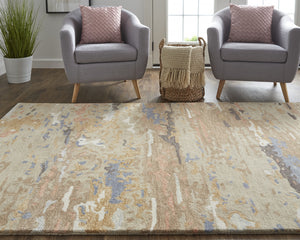 Homeroots 5' X 8' Tan And Blue Wool Abstract Hand Tufted Area Rug Tan,Blue Wool 513608