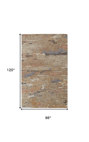 Homeroots 8' X 10' Tan And Blue Wool Abstract Hand Tufted Area Rug Tan,Blue Wool 513609