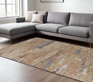 Homeroots 8' X 10' Tan And Blue Wool Abstract Hand Tufted Area Rug Tan,Blue Wool 513609