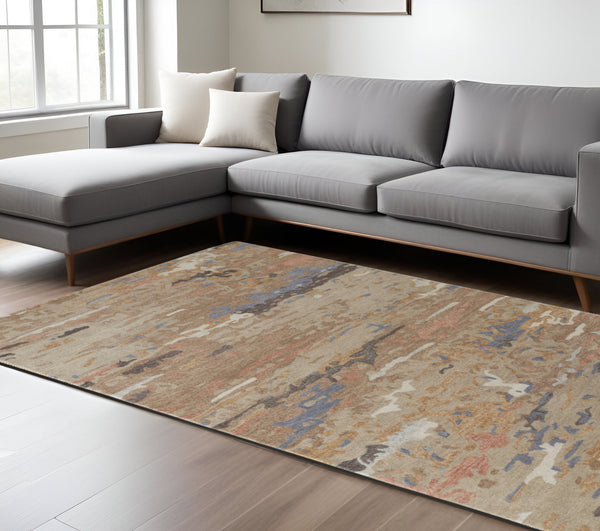 Homeroots 8' X 10' Tan And Blue Wool Abstract Hand Tufted Area Rug Tan,Blue Wool 513609