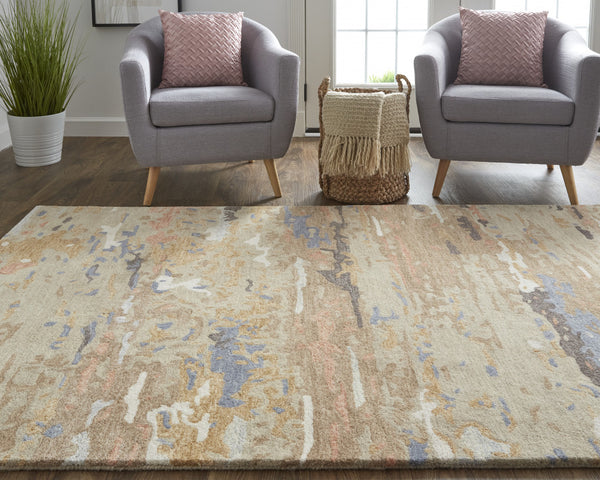 Homeroots 8' X 10' Tan And Blue Wool Abstract Hand Tufted Area Rug Tan,Blue Wool 513609