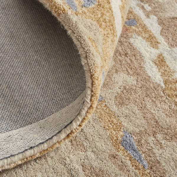 HomeRoots 4' Handmade Wool Area Rug with Tan and Blue Abstract Design - Stain Resistant for Modern Homes 8' X 10' 513609