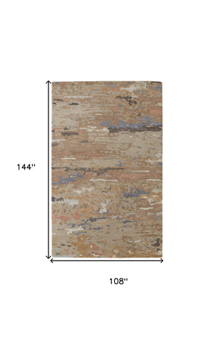 Homeroots 9' X 12' Tan And Blue Wool Abstract Tufted Handmade Stain Resistant Area Rug Tan,Blue Wool 513610