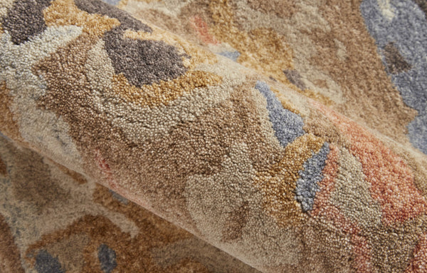 Homeroots 12' X 15' Tan And Blue Wool Abstract Tufted Handmade Area Rug Tan,Blue Wool 513612