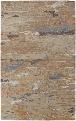 Homeroots 2' Tan And Blue Wool Abstract Tufted Handmade Area Rug - Stain Resistant, Perfect For Kids & Pets 2' X 3' Wool 513613