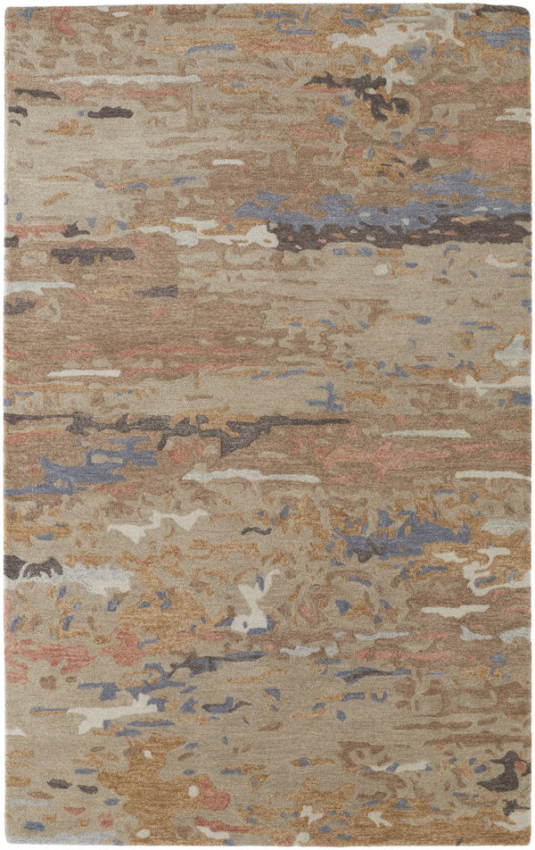Homeroots 2' Tan And Blue Wool Abstract Tufted Handmade Area Rug - Stain Resistant, Perfect For Kids & Pets 2' X 3' Wool 513613