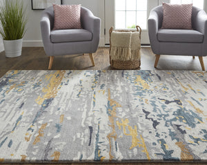 Homeroots 5' X 8' Blue And Gray Wool Abstract Hand Tufted Area Rug Gray,Yellow,Blue Wool 513615