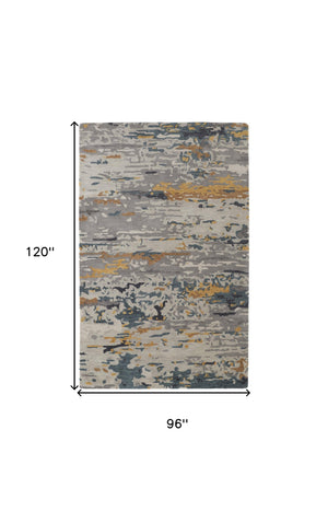 Homeroots 8' X 10' Blue And Gray Wool Abstract Hand Tufted Area Rug Gray,Yellow,Blue Wool 513616