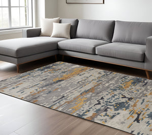 Homeroots 8' X 10' Blue And Gray Wool Abstract Hand Tufted Area Rug Gray,Yellow,Blue Wool 513616