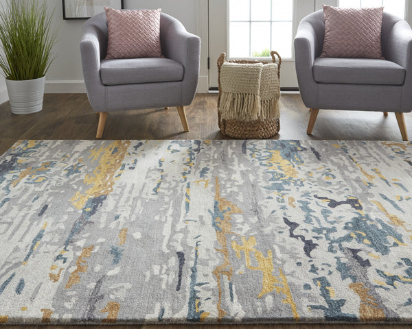Homeroots 8' X 10' Blue And Gray Wool Abstract Hand Tufted Area Rug Gray,Yellow,Blue Wool 513616