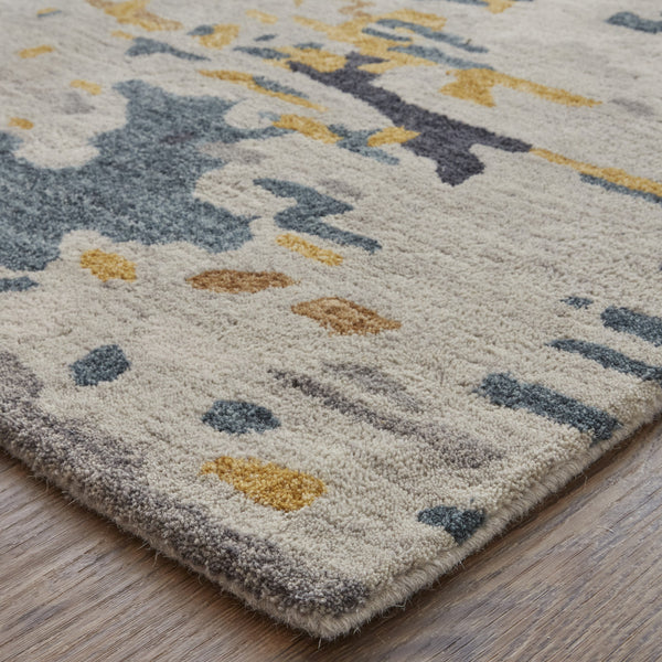 Homeroots 8' X 10' Blue And Gray Wool Abstract Hand Tufted Area Rug Gray,Yellow,Blue Wool 513616