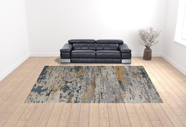 Homeroots 12' X 15' Gray Yellow And Blue Wool Abstract Tufted Handmade Area Rug Gray,Yellow,Blue Wool 513619