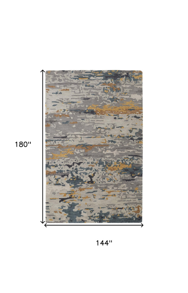 Homeroots 12' X 15' Gray Yellow And Blue Wool Abstract Tufted Handmade Area Rug Gray,Yellow,Blue Wool 513619