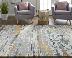 Homeroots 2' Tan And Blue Wool Abstract Tufted Handmade Area Rug - Stain Resistant, Perfect For Kids & Pets 2' X 3' Wool 513620