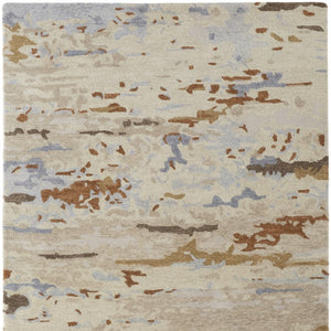 HomeRoots 4' Handmade Wool Area Rug with Tan and Blue Abstract Design - Stain Resistant for Modern Homes 4' X 6' 513621