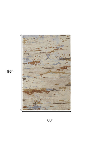 Homeroots 5' X 8' Ivory And Blue Wool Abstract Hand Tufted Area Rug Ivory,Blue,Brown Wool 513622