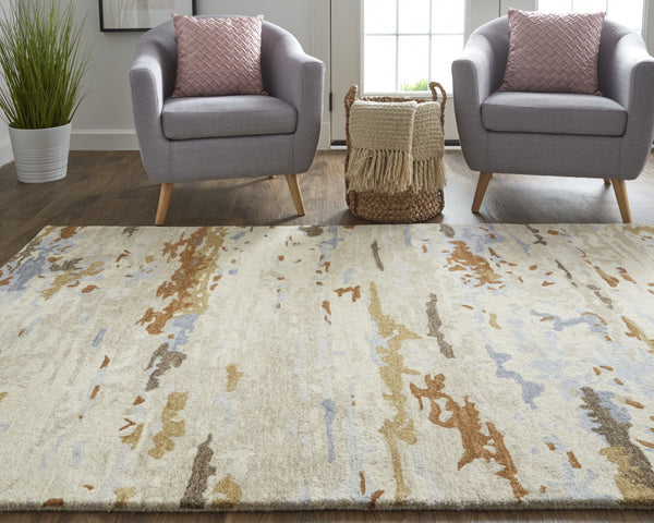Homeroots 5' X 8' Ivory And Blue Wool Abstract Hand Tufted Area Rug Ivory,Blue,Brown Wool 513622
