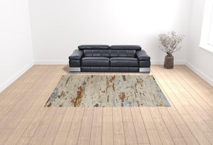 Homeroots 9' X 12' Ivory Blue And Brown Wool Abstract Tufted Handmade Stain Resistant Area Rug Ivory,Blue,Brown Wool 513624