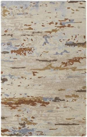 HomeRoots 4' Handmade Wool Area Rug with Tan and Blue Abstract Design - Stain Resistant for Modern Homes 10' X 14' 513625