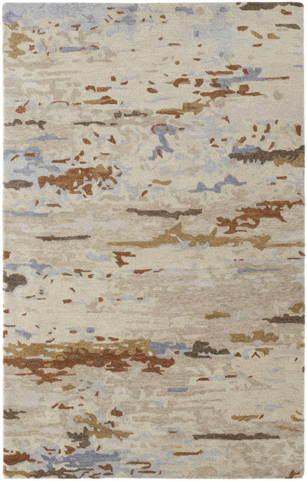 HomeRoots 4' Handmade Wool Area Rug with Tan and Blue Abstract Design - Stain Resistant for Modern Homes 10' X 14' 513625