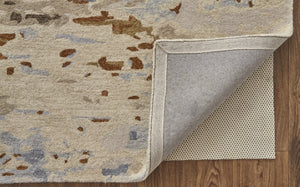 HomeRoots 4' Handmade Wool Area Rug with Tan and Blue Abstract Design - Stain Resistant for Modern Homes 10' X 14' 513625