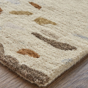 Homeroots 2' Tan And Blue Wool Abstract Tufted Handmade Area Rug - Stain Resistant, Perfect For Kids & Pets 2' X 3' Wool 513627