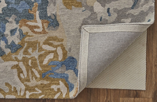 HomeRoots 4' Gray Blue and Gold Abstract Hand-Tufted Wool Area Rug for Cozy, Stylish Contemporary Spaces 4' X 6' 513628