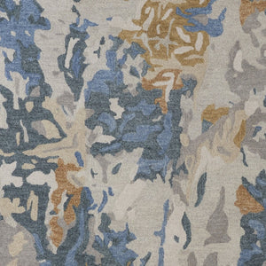 HomeRoots 4' Gray Blue and Gold Abstract Hand-Tufted Wool Area Rug for Cozy, Stylish Contemporary Spaces 5' X 8' 513629