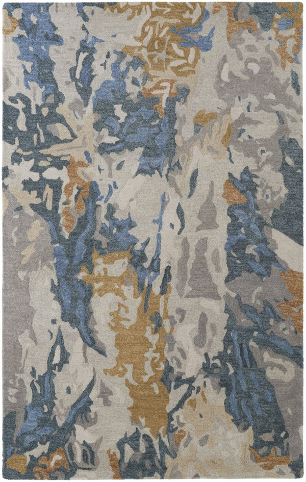 HomeRoots 4' Gray Blue and Gold Abstract Hand-Tufted Wool Area Rug for Cozy, Stylish Contemporary Spaces 5' X 8' 513629