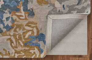 HomeRoots 4' Gray Blue and Gold Abstract Hand-Tufted Wool Area Rug for Cozy, Stylish Contemporary Spaces 5' X 8' 513629