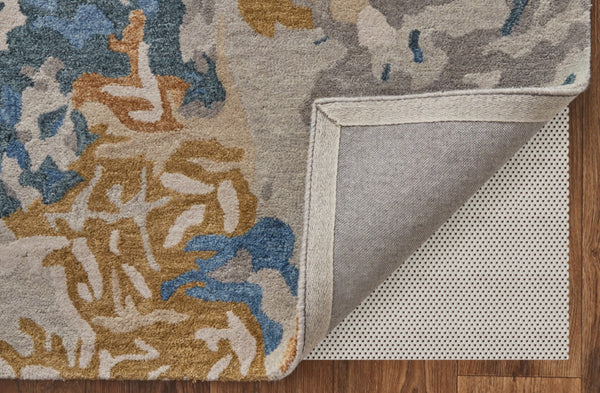 HomeRoots 4' Gray Blue and Gold Abstract Hand-Tufted Wool Area Rug for Cozy, Stylish Contemporary Spaces 5' X 8' 513629