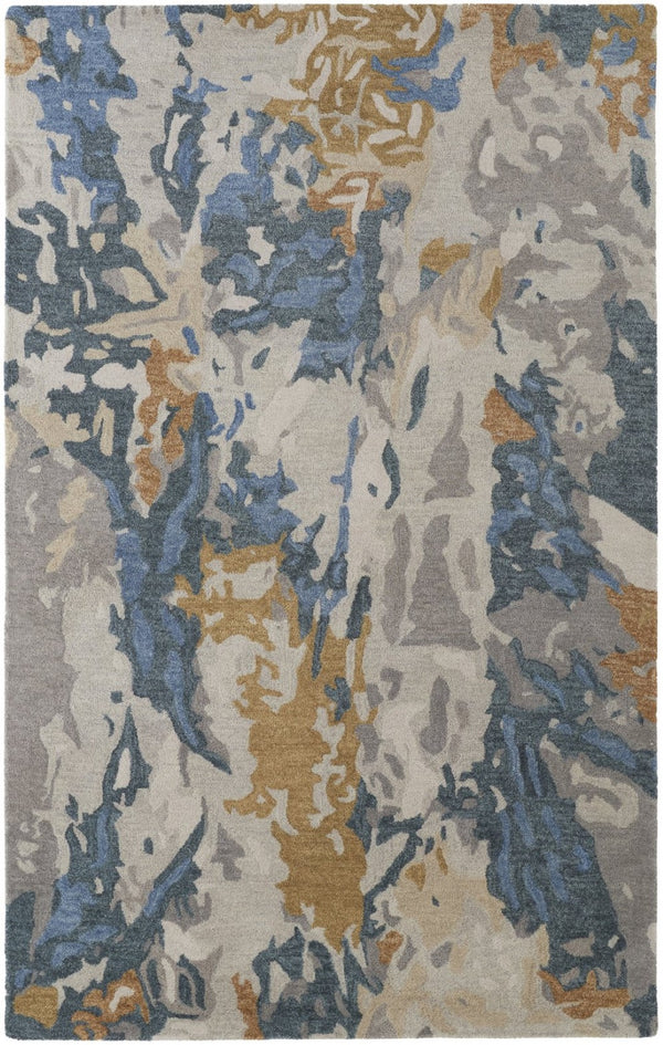 HomeRoots 4' Gray Blue and Gold Abstract Hand-Tufted Wool Area Rug for Cozy, Stylish Contemporary Spaces 8' X 10' 513630