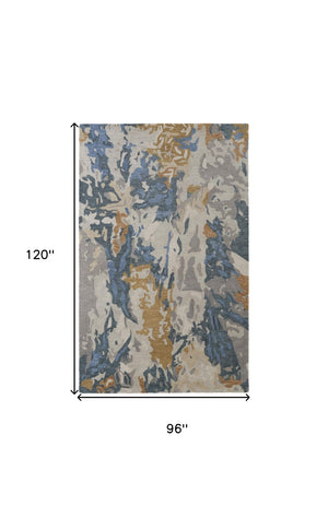 HomeRoots 4' Gray Blue and Gold Abstract Hand-Tufted Wool Area Rug for Cozy, Stylish Contemporary Spaces 8' X 10' 513630