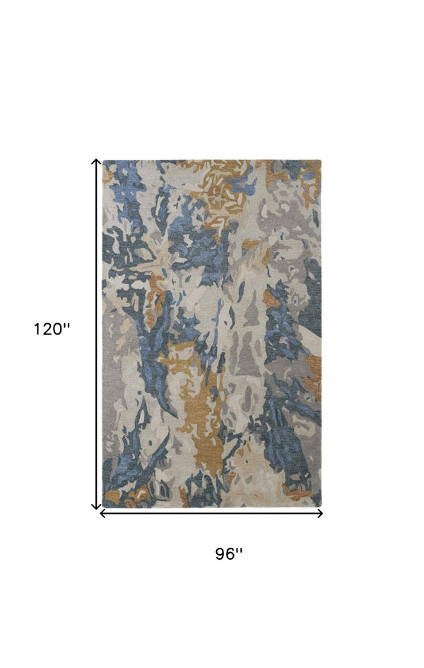 HomeRoots 4' Gray Blue and Gold Abstract Hand-Tufted Wool Area Rug for Cozy, Stylish Contemporary Spaces 8' X 10' 513630