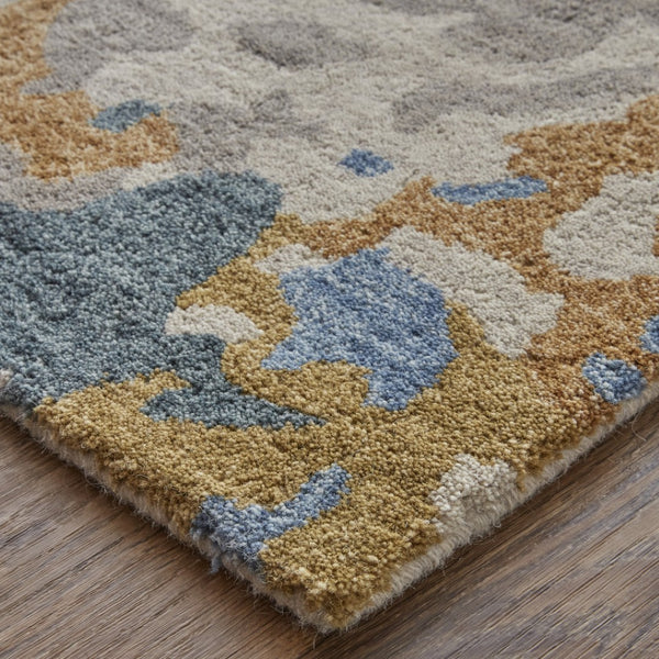 HomeRoots 4' Gray Blue and Gold Abstract Hand-Tufted Wool Area Rug for Cozy, Stylish Contemporary Spaces 8' X 10' 513630